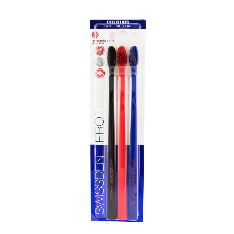 Swissdent Colours Soft-Medium Toothbrushes (black, red, blue) 3 pcs
