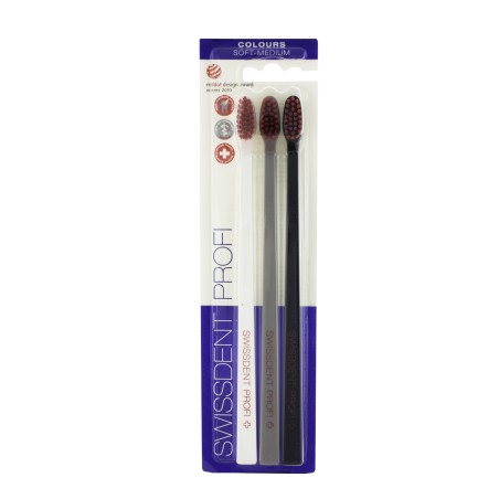 Swissdent Colours Soft-Medium Toothbrushes (white, gray, black) 3 pcs