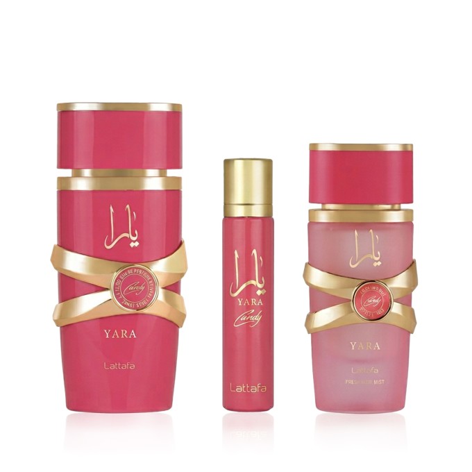 Lattafa Yara Candy EDP 100 ml + EDP MINI 12 ml + Hair Mist 50 ml moterims